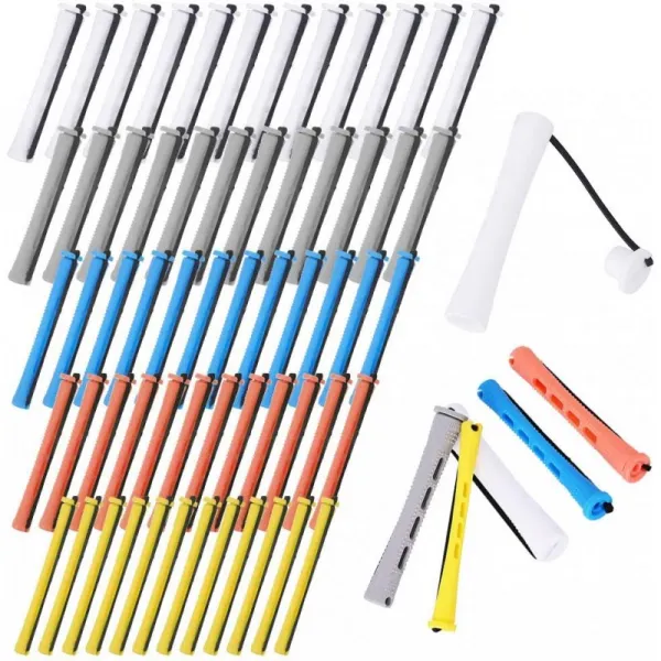 낙차 60 Pcs 헤어펌 로드 5사이즈 헤어롤러 롱 버라이어티 펌 로드 플라스틱 한파 로드 헤어컬링 도구 헤어컬링 롤러 로드, 1, 단일옵션