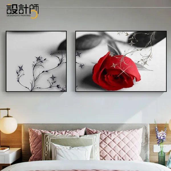 판화 침실 침대헤드 벽장식 심플 안방 방 벽면 걸이식그림 모텔 화초 벽그림 벽화, C01-40x40cm