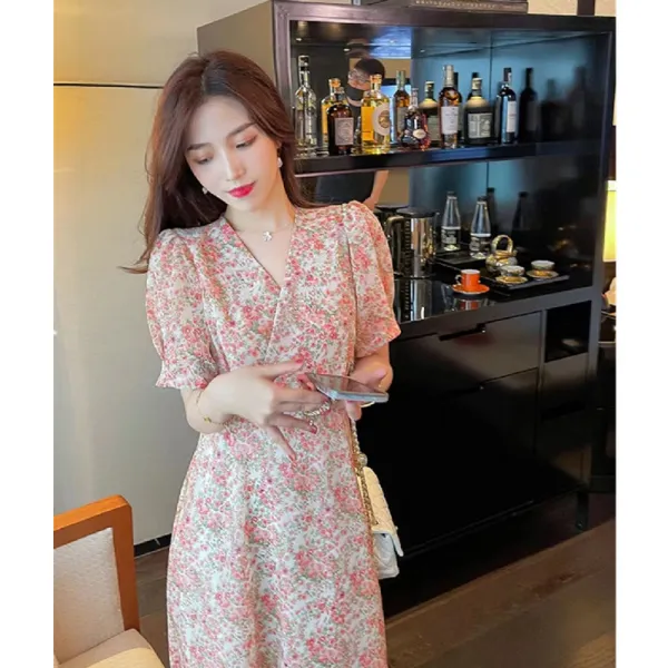 퍼프소매원피스 여승무원 산들바람 고퀄리티 놀라고 두려워하다 멈추다 첫사랑 프렌치 벌룬소매 플라워 4760279635