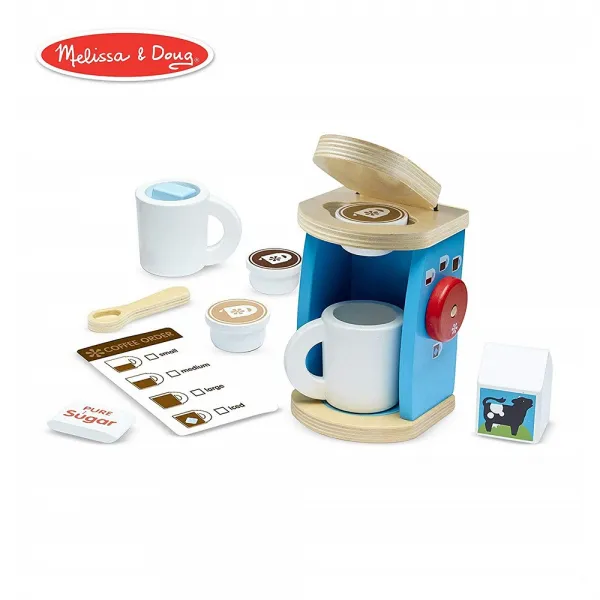 Melissa & Doug [WHATBOX] 멜리사 앤 더그 Brew Serve 나무 커피 메이커 세트 (Play Kitchen 액세서리 상상력 있는 놀이장려 12조각 25.4H x 33.02W 10.16L 주방놀이