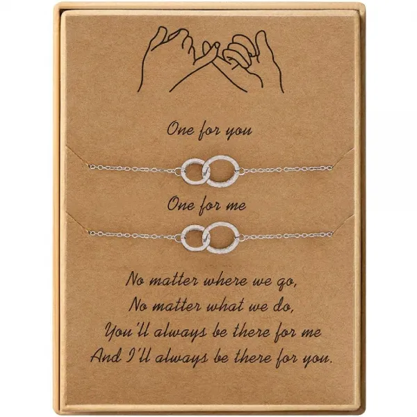 Bowisheet 크리스마스 선물은 약속의 거리 여성 우정 팔찌 2 조각 Double Circle Friends Bracelet 2 Piece