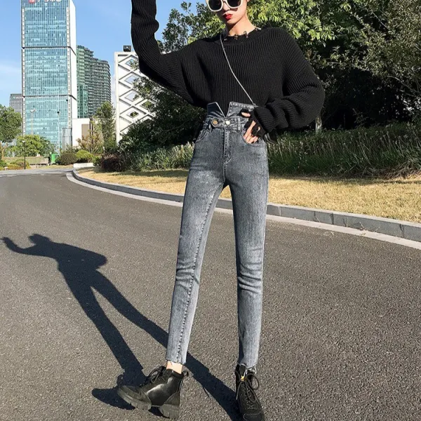 더펫 여성 겨울 기모 청바지