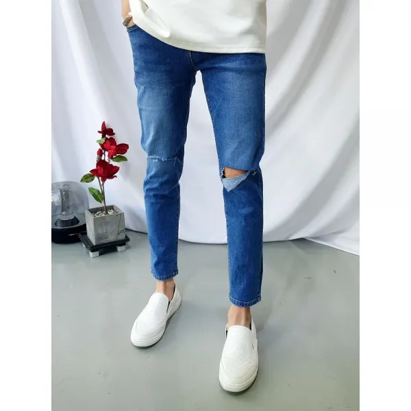 피노치 남자 무파진 컷팅 진청바지