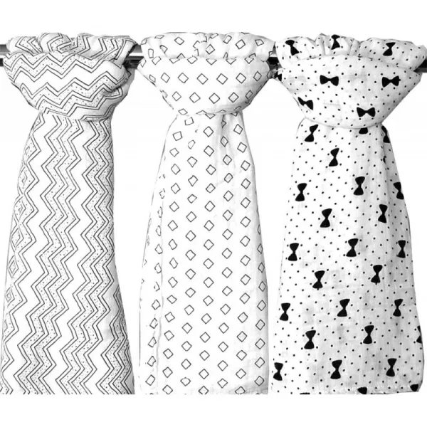 Bamboo Muslin Swaddle Baby Blanket 3 개 세트-유기농 X- 대형 저자 극성-3 명의 흑백 남녀 공통 디자인, 단일상품