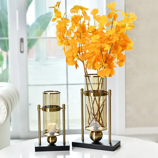 Mar.22 28번 현대 거실 거실 거실장 유럽식 미국식 고급 소프트 액세서리 모델룸z 가 벼 운 꽃병 한 쌍 + 은행 잎 다섯 가지