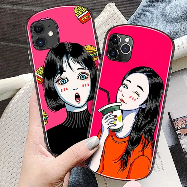 아이폰11 11프로 11프로맥스 커플 일러스트 강화유리 하드 폰케이스
