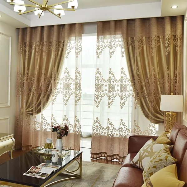 커튼 뉴타입 더블층 고급 호화 기품 침실 암막 북유럽스타일의 거실 통창문 재료 C03 커피색 