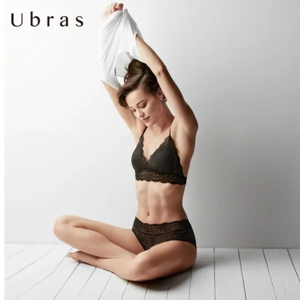 Ubras 레이스 프랑스 삼각컵 스텔스 등짝 문흉 가슴 얇다 얇다 야한 무흔 속옷 여자 무강원 모여들다 미등 브래지어 블랙 M