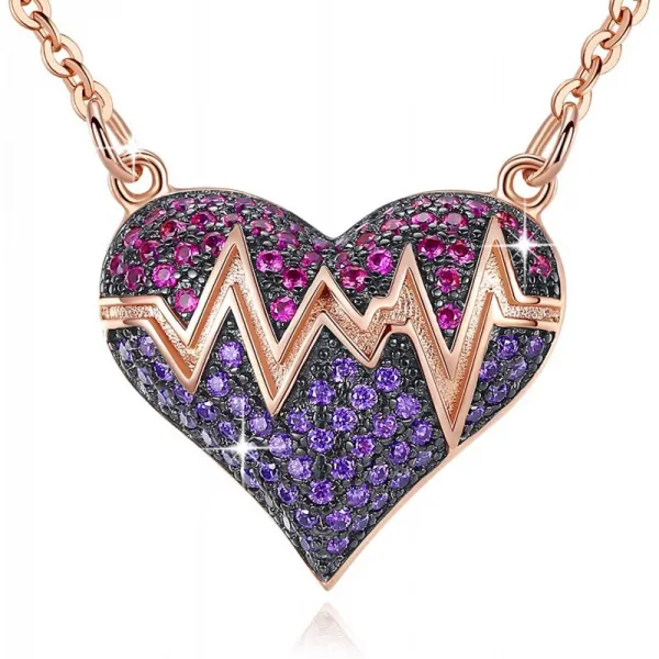 Esottia 자수정 핑크 하트 펜던트 목걸이 사랑 하트 로즈 골드 도금 보석 생일 웨딩 여성 어머니 여자 친