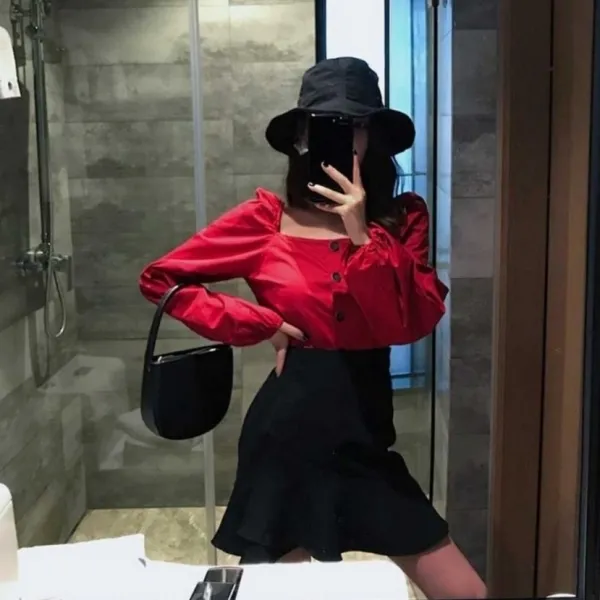 나라라오리 여성 스퀘어넥 벌룬소매 블라우스 특허상표권 
