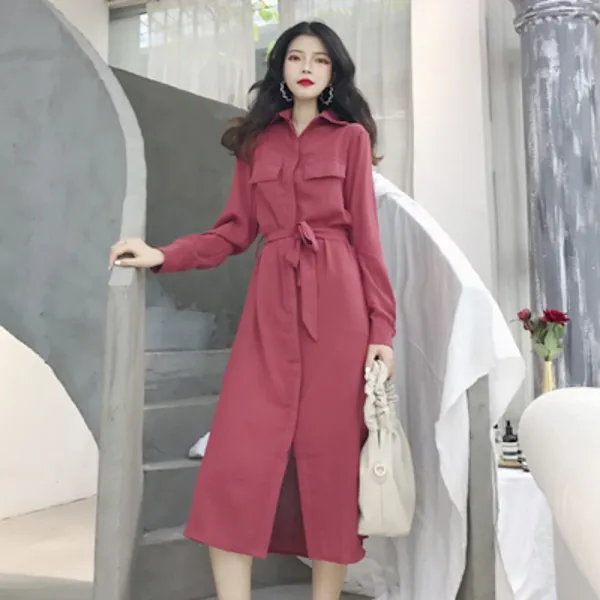 디어버튼 초가을 한판 여항미식 chic 소심기 옆트임 디자인에 허리가 길어 보이는 슬림한 원피스
