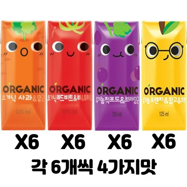롯데푸드 오가닉 크니쁘니트니지니 유기농 쥬스 혼합세트 4가지맛 125ml X 24개 1개