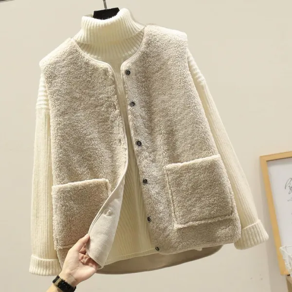 Kirahosi 모던 여성 춘추 도톰한 뽀글이 양털 조끼 인조 램스울 베스트 19호+덧신증정 Aulic61n