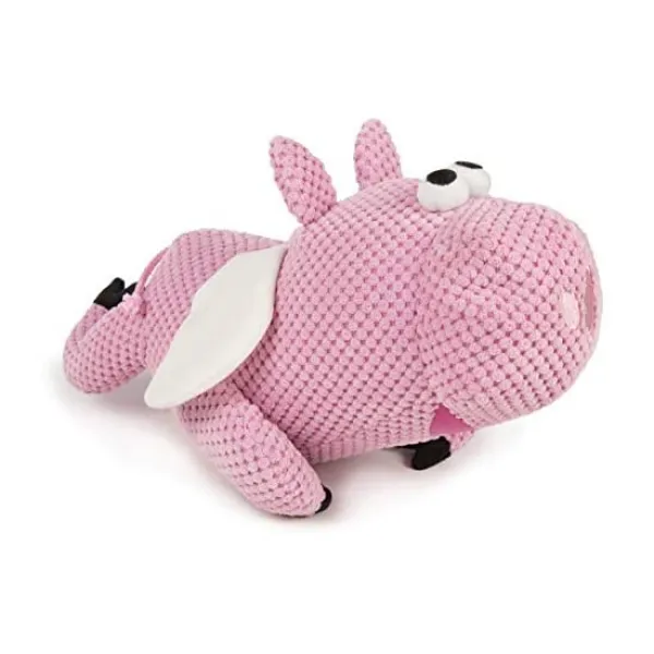 Godog 고독 반려견 장난감 미국 직배 체커 플라잉 피그 Squeaker Dog Toy 씹는 저항성 튼튼한 플러시 부드러움 터프 강화 솔기 핑크 엑스트라 라지, 1개