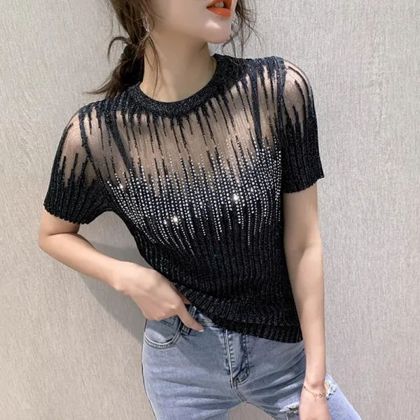 시스루 여장 망사 하소중 하트 박빙 실크 니트 탑