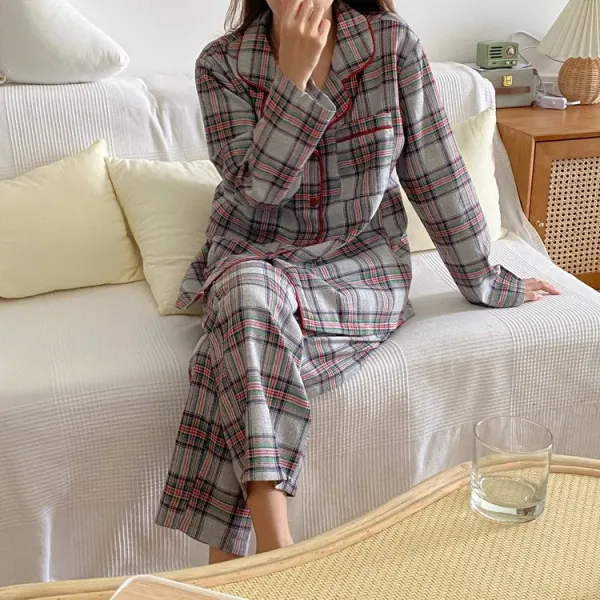 봄날의꽃 긴팔 타탄체크 커플잠옷