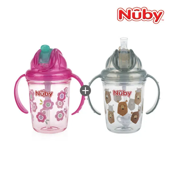  누비 트라이탄 티티 2단계 추 빨대컵+빨대컵 추 빨대컵:목마르다곰 그레이 / 빨대컵:빗방울방울 그레이 옵션선택