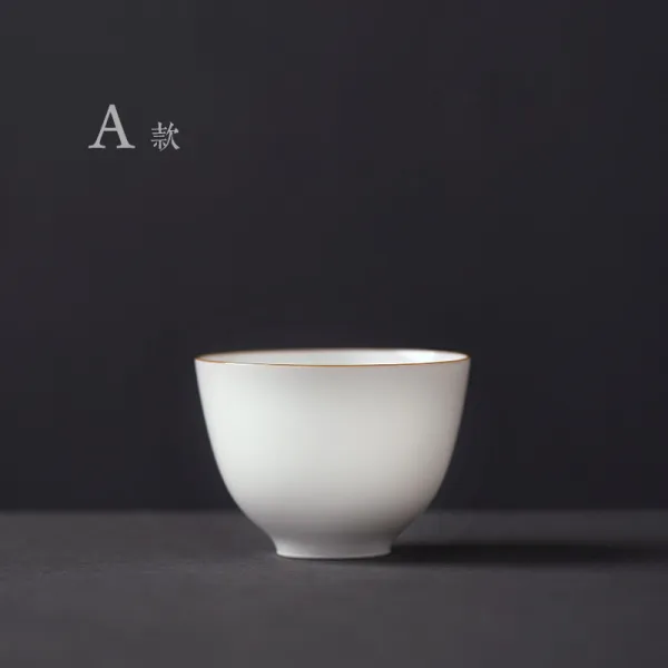 경군경덕진 핸드메이드 달다 화이트 유약 보라색 금구 차를 음미하는 찻잔 다기 양지옥 질감, A타입