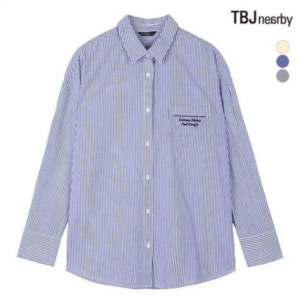 TBJ 티비제이-초특가전-[최초 28% 판매] 여성 코튼 자수포인트 스트라이프 셔츠 여자 봄 가을 긴팔 면 [잔여수량 초특가할인