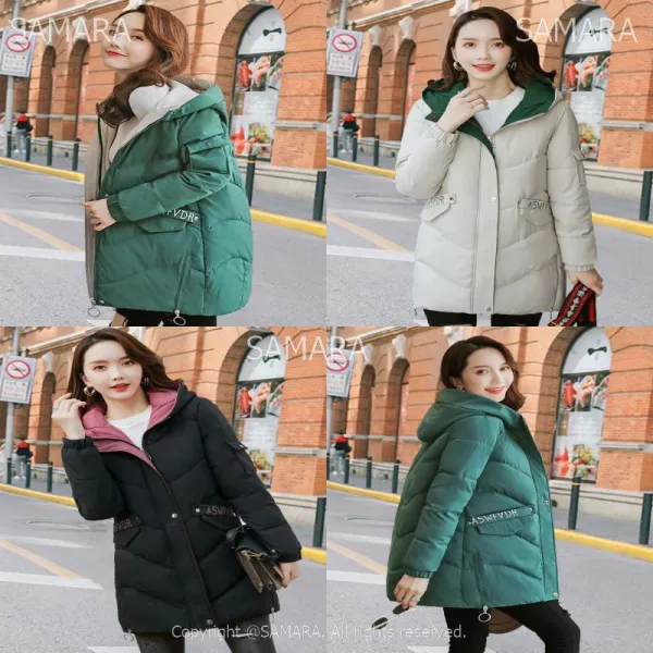 Qterra 특허브랜드 하프 패딩 빅사이즈 여성 루즈핏 봄버 패딩코트 후드