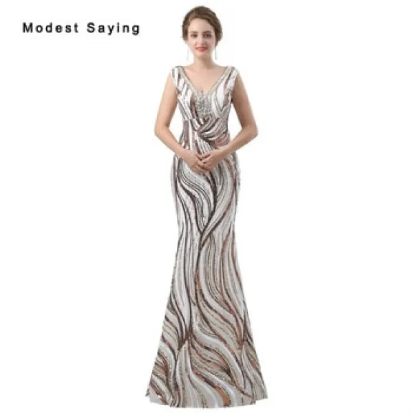 [해외] 럭셔리 반짝 이는 인어 이브닝 드레스 급락 NECKLINE 정식 여성 긴 SEQUINED 파티 댄스 파티 가운 VESTIDO DE FESTA
