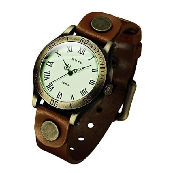 손목시계 앤틱풍 야광 문자판 남녀 겸용 가죽 밴드 멋장이 캐주얼 멋쟁이 앤틱 클래식 등급매김 랭킹 브랜드 런 농 갈색 