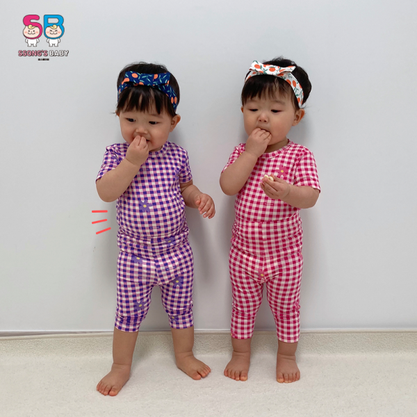 쏭스베이비 체크플라워 싱글스판 수피마 세트