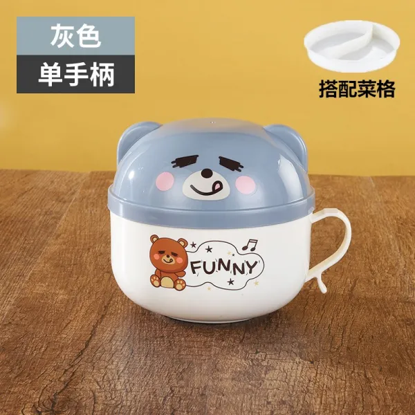 면기 가족 3식구 그릇과수저 세트 타입학생 라면그릇 뚜껑포함 스테인레스 귀여운 도시락 소녀감성 기숙사 컵라면, T15-편수냄비 그레이(숟가락)(요리와 함께)