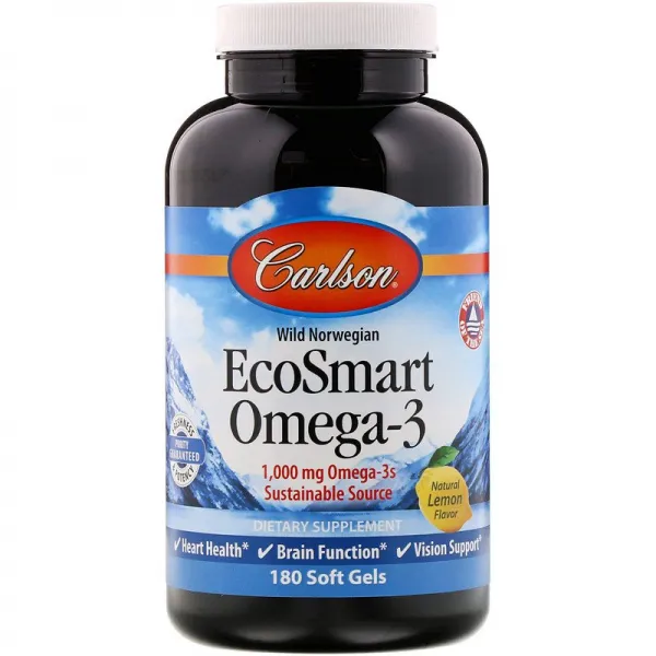 칼슨 랩 Carlson Labs EcoSmart 오메가-3 천연 레몬 향 1 000mg 소프트젤 180정, 180개, 1개