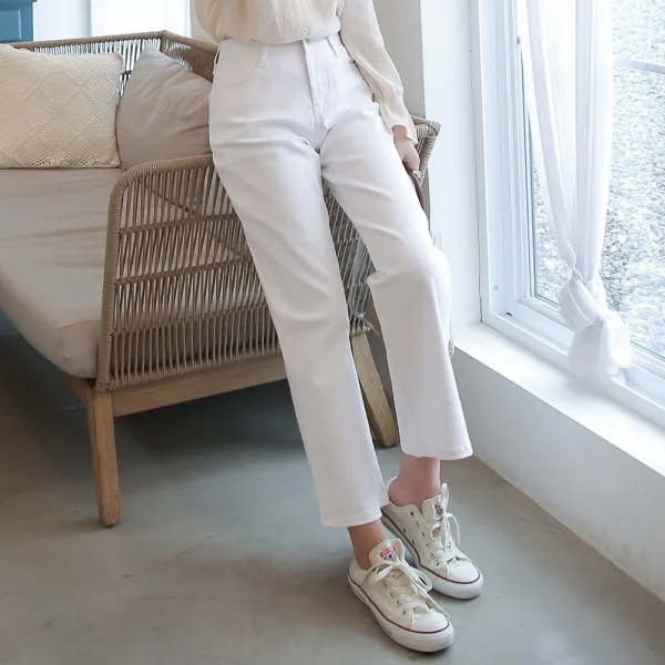 마이너스2인치 여성 4컬러 보이핏 와이드 스판 면팬츠