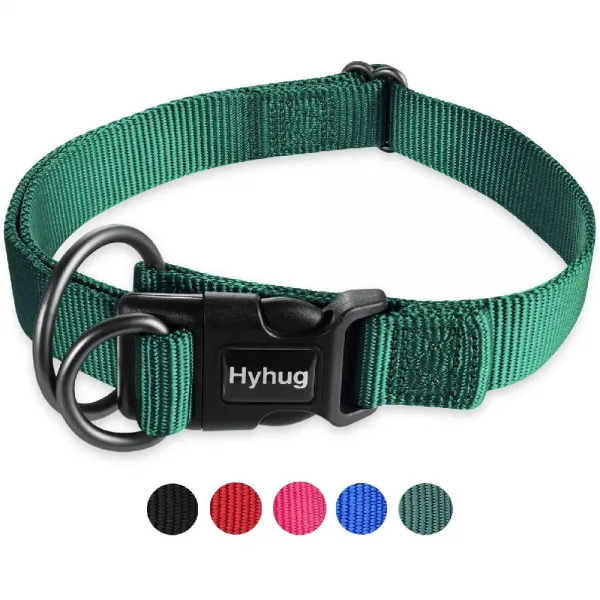 Visit the Hyhug Store Hyhug 애완 동물 헤비 듀티 더블 링 정기적 개 목걸이 디럭스 버클 쉬운 모든 품종, SmallDark Green
