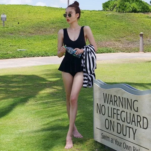 원피스비키니 2016chic치마꼬리 블랙 원피스형 비키니 수영복
