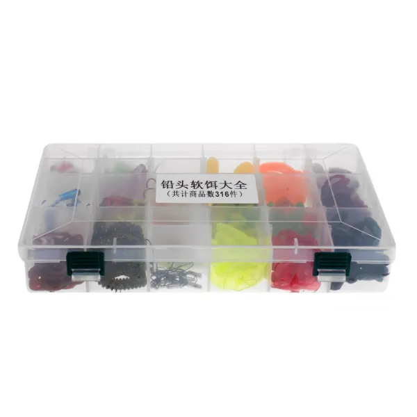 FWT316pcs 소프트 낚시 미끼 미끼 \u0026 바닷물 / 민물에 대한 지그 헤드 훅 세트