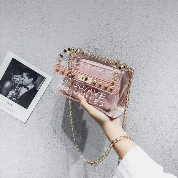 샵솔베이지 여름 미시 캐쥬얼 투명 젤리 시스루 미니 체인 숄더백