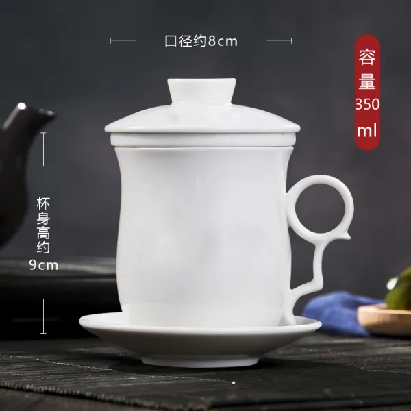 경덕진 찻잔 도자기 띠 뚜껑 여과 찻잎 4종 사무실 컵 개인 거품 순백색