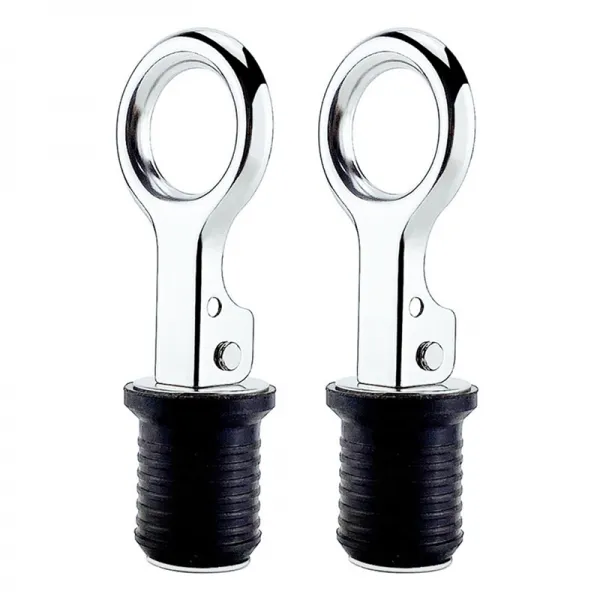 2pcs 핸들 고무 배수 플러그 스냅 타이트 플립 스타일 선체 Livewell 빌지 Transom Seawall Marine 보트 액세서리, 실버 & 블랙