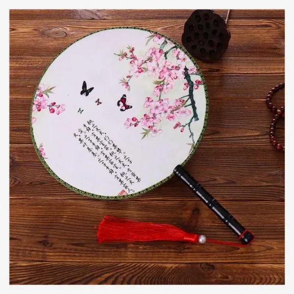 브레천다이즈(Brechandise) 양면 동이 원형 화기 수놓다 차이나 여성 공백이 반복되다 궁중, 양면 새로운 모델 -복숭아 화투
