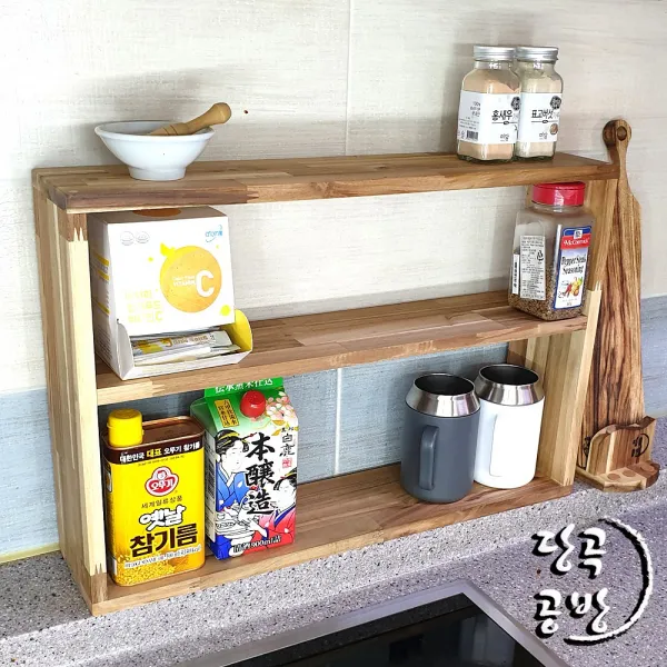 100%수작업 원목 주방선반 아키시아원목 당곡공방 09 2단심플 주방선반 1개