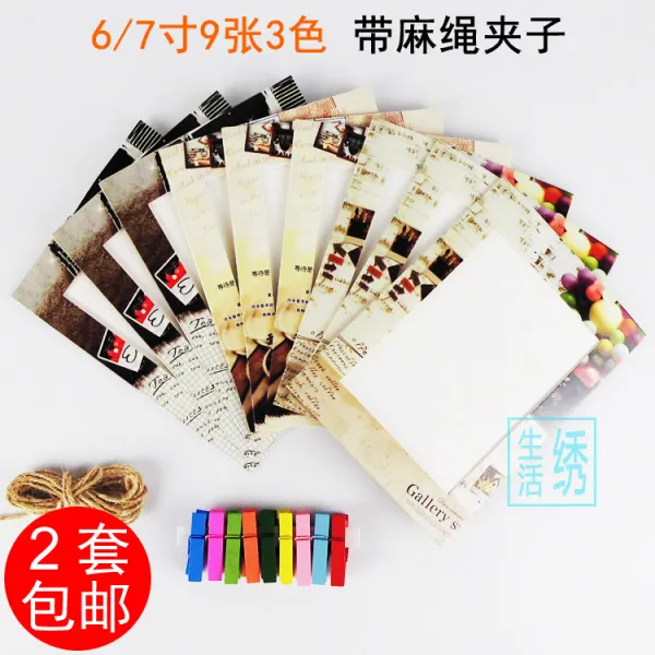 캐릭터액자 귀여운 4inch5inch6inch7inch8inch소가죽지 컬러 블랙화이트 삼밧줄 집게 매달림 사진벽, C12-시간 기계 요금 9장