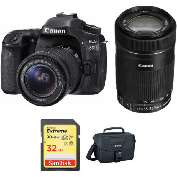 Canon EOS 80D DSLR Camera with 18-55mm and 55-250mm Lenses Kit, 상세내용참조