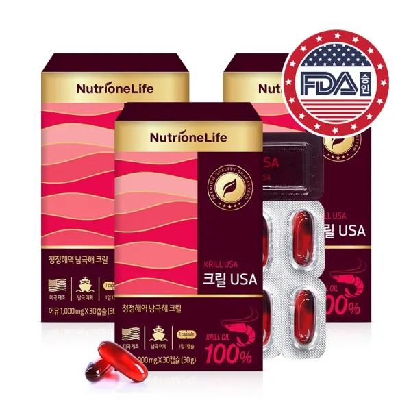 뉴트리원 크릴오일USA 1000mg*30캡슐 Made In U.S.A 오메가3 아스타잔틴 인지질 청정해역 남극해 크릴 + 활력환, 3box