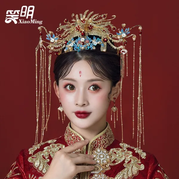 야베스무역 중국식 품 고대복장 봉관 클래식 웨딩 수화복 머리 악세사리 용봉고