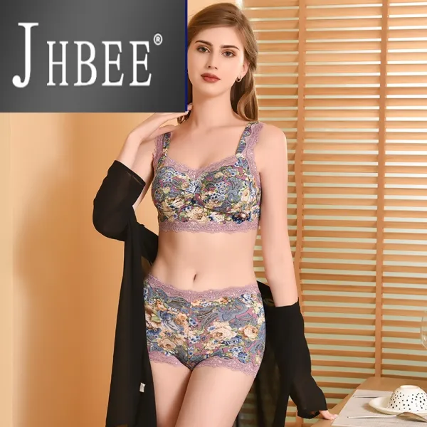 JHBEE 경 사 치 스 러 운 브랜드 건강 케 어 형 브 라 베 스 트 조끼 식 제로 구속 얇 은 면 내의 세트 여성 무 강권 운동 수면 팥고물 세트 (가슴 + 팬티) L