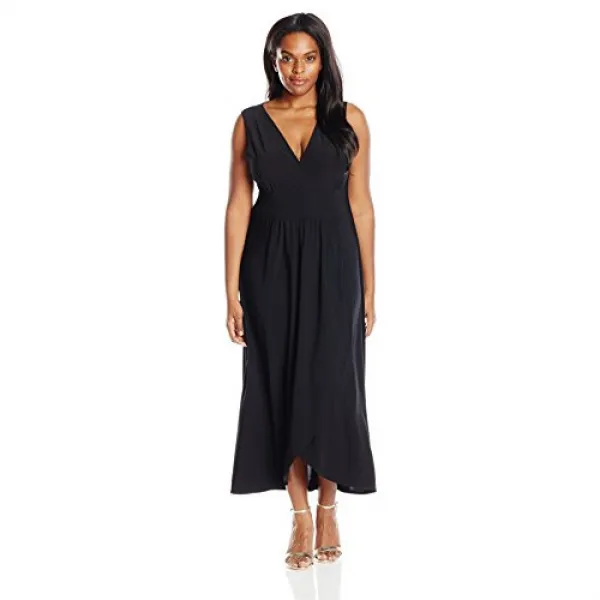 Star Vixen Womens Plus-Size Sleeveless Tulip Skirt Empire Band Maxi Dress