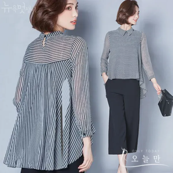 오늘만 뉴욕멋쟁이 잔스트라이프 여성 블라우스