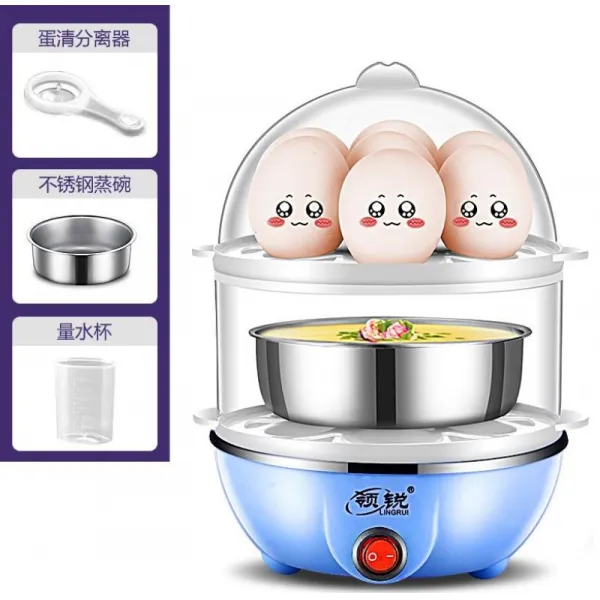 계란찜기 전기솥 찜틀 계란 플라스틱 학생기숙사 죽끓기 배전 삶는냄비 가정용 미니 계란삶기 ., T11-핑크 3층 럭셔리모델(증정 2개 쇠그릇)