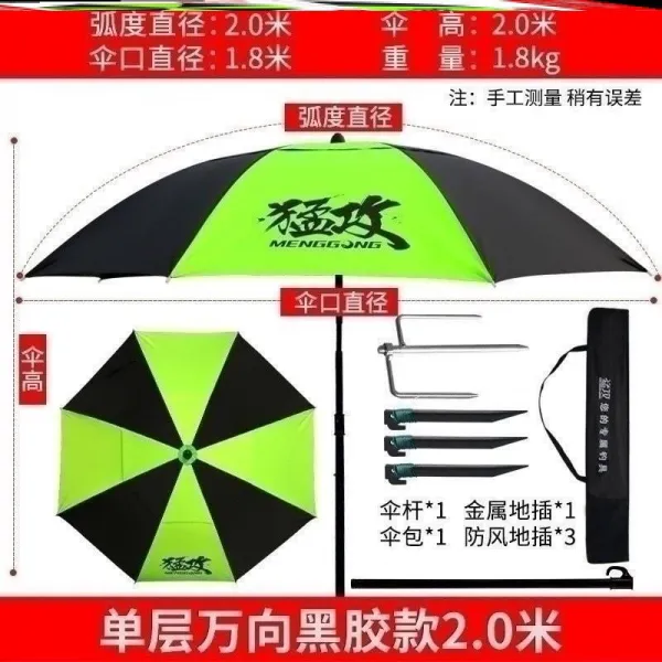 마멜뷰 낚시 캠핑 파라솔 대형 우산 통기단향 농공방수 특대강포크 호우방지, 자외선차단투과광선완방향블랙젤-2.0m-R62