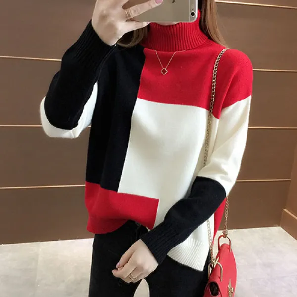 바니드 여성 터틀넥 목폴라 니트 옆트임 긴팔 티셔츠