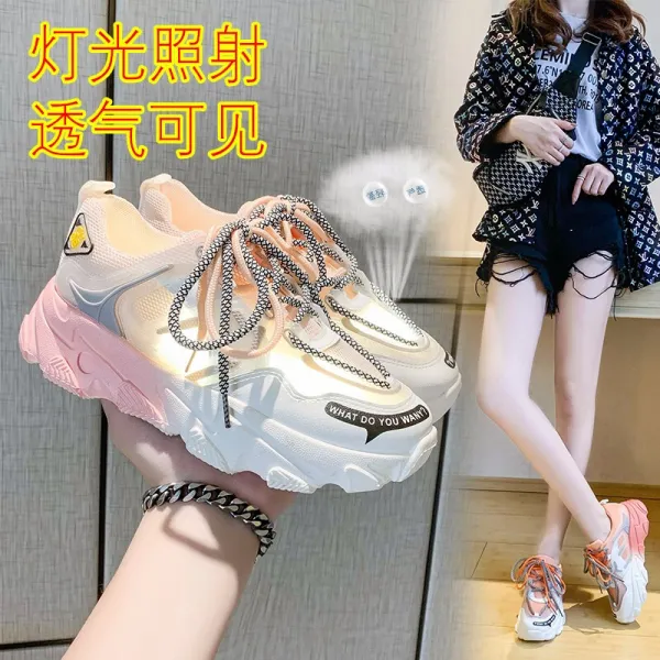 신 린 할 아버 지 슈 즈 녀 2020 여름 메 신 저 스니커 즈 캐 주 얼 화 품 왕 홍 인 스 운동 화 녀 트 렌 디 하 이 드 로 통풍 이 잘 되 는 슬 로 우 슈 즈 자녀 욱 풍 & 2028 핑크 (작은 사이즈) 37