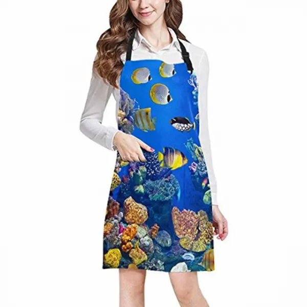 InterestPrint 다채로운 산호 물고기 아래 바다 전체 인쇄 조정 턱 받이 앞치마 주머니-상업적인 레스토랑 및 홈 주방 앞치마 여성 남성 플러스 크기, 해시기ckse68 디자인 # 10